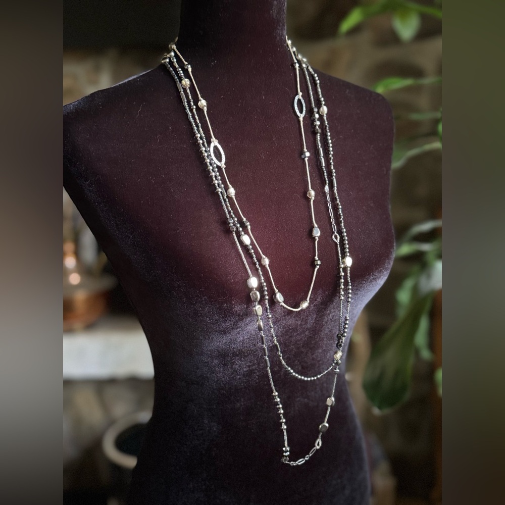 SILPADA Retired Hematite & Sterling Silver 'DEWDROPS' Multi-Strand Necklace